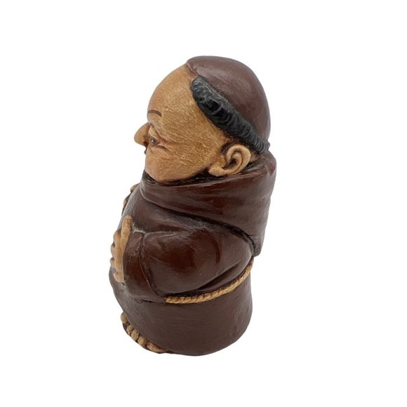 Vintage Monk Friar Figurine 3.5" Ceramic Felt Bottom Big Belly - Picture 3 of 6